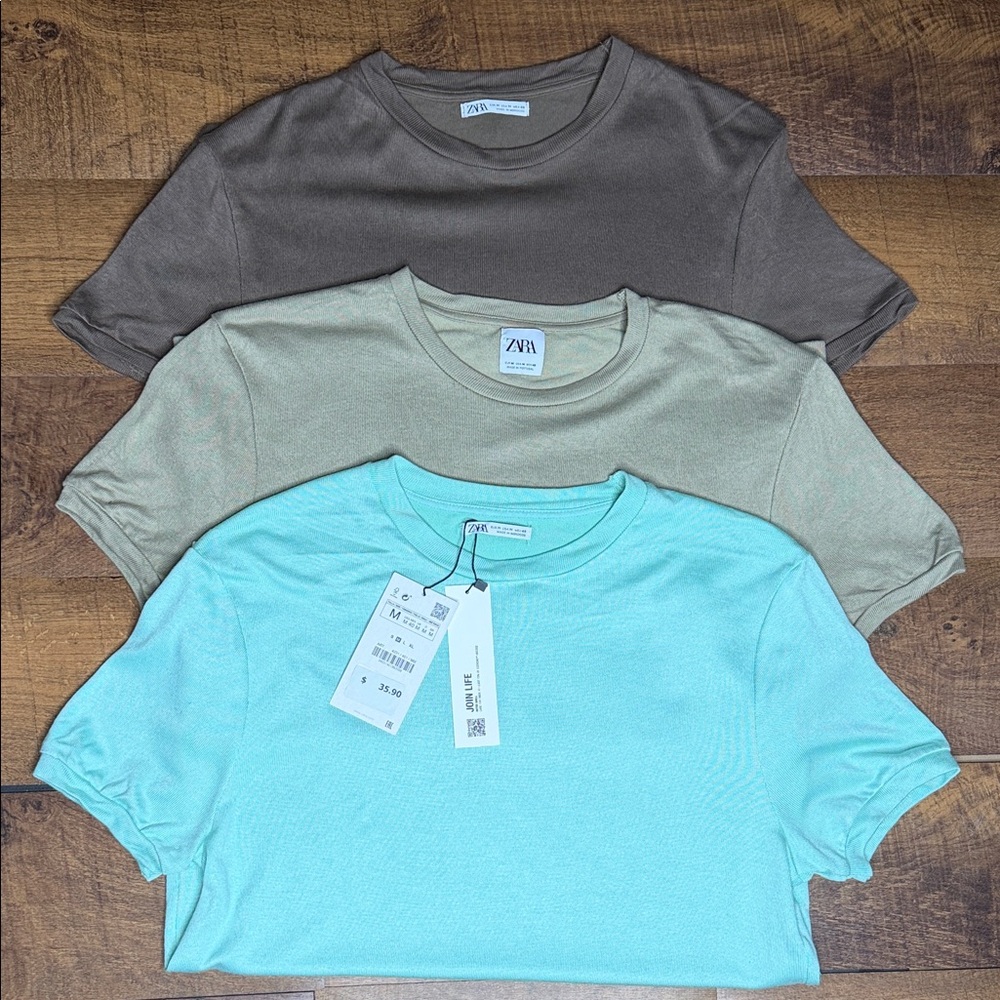 Zara Trio T-Shirt Set in Brown, Beige, and Aqua